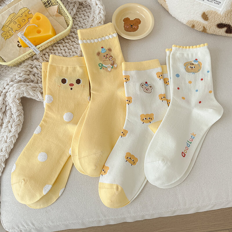 Leopard Print Kitten Crew Socks (Grey)