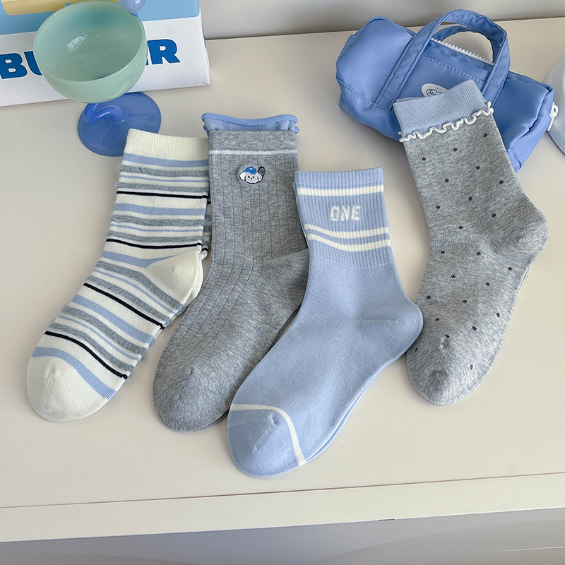 Blue & Red Cute Puppy Crew Socks