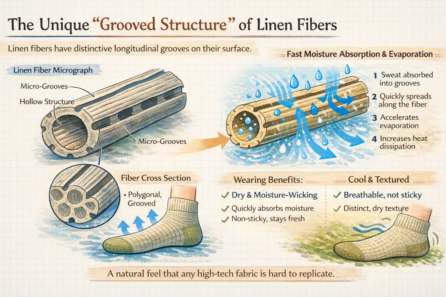 The unique grooved structure of linen fibers