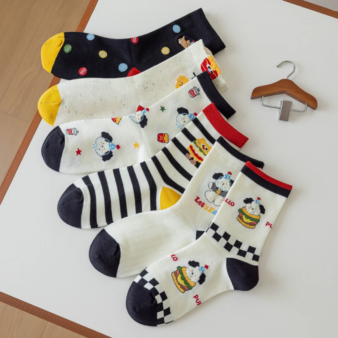 Black & White Puppy Crew Socks