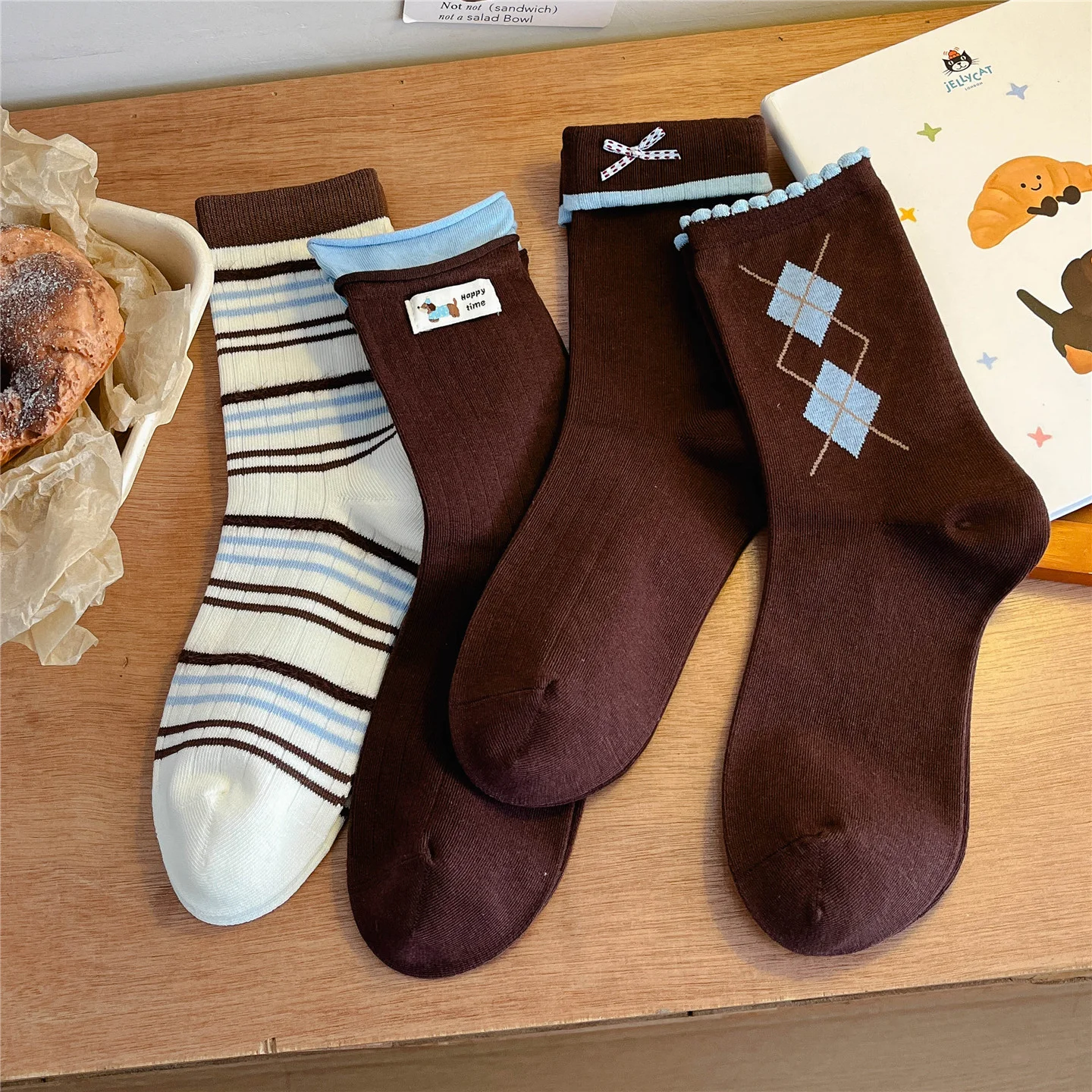 Blue-Brown Elf Canelé Crew Socks
