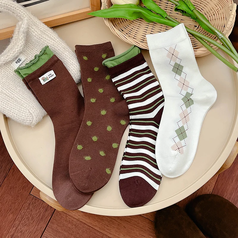 Green-Brown Elf Canelé Crew Socks